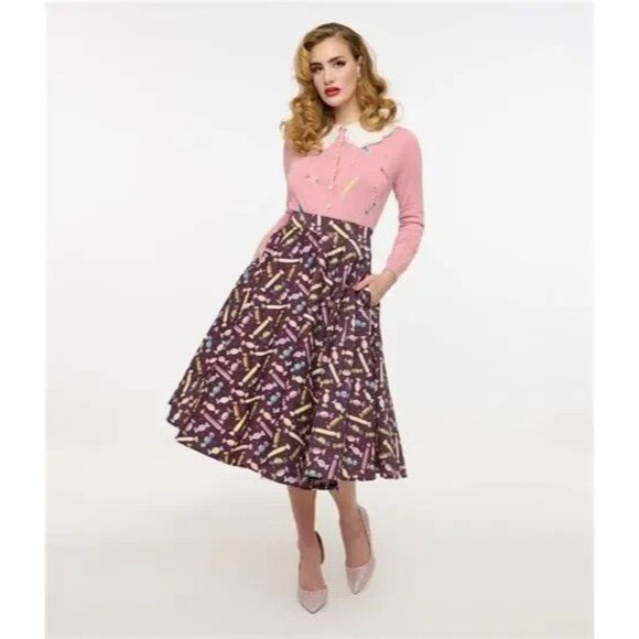 Royal Monk 50s Pink Lace Collar Candy Embroidered Opal Button Cardigan Sweater - Picture 3 of 14